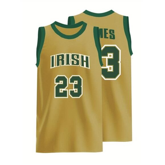 NWT LeBron James #23 Irish Gold High School Throwback Basketball Jersey - Picture 1 of 5